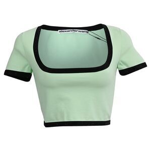 Alexander Wang Contrasting-Border Cropped T-shirt in Green Cotton